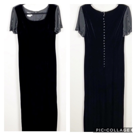 Vintage Dresses & Skirts - Vtg Velvet/sequin Back button detail maxi dress 10